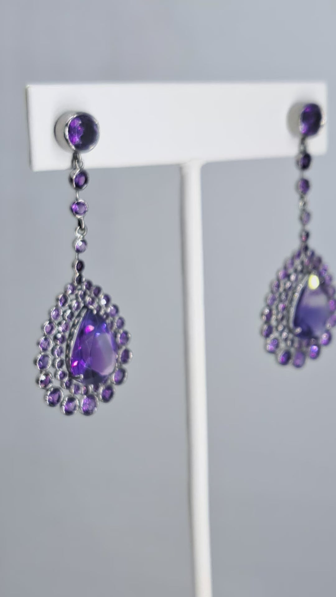 "Purple Rain" 2.25" Earrings - Amethyst, Black Sterling