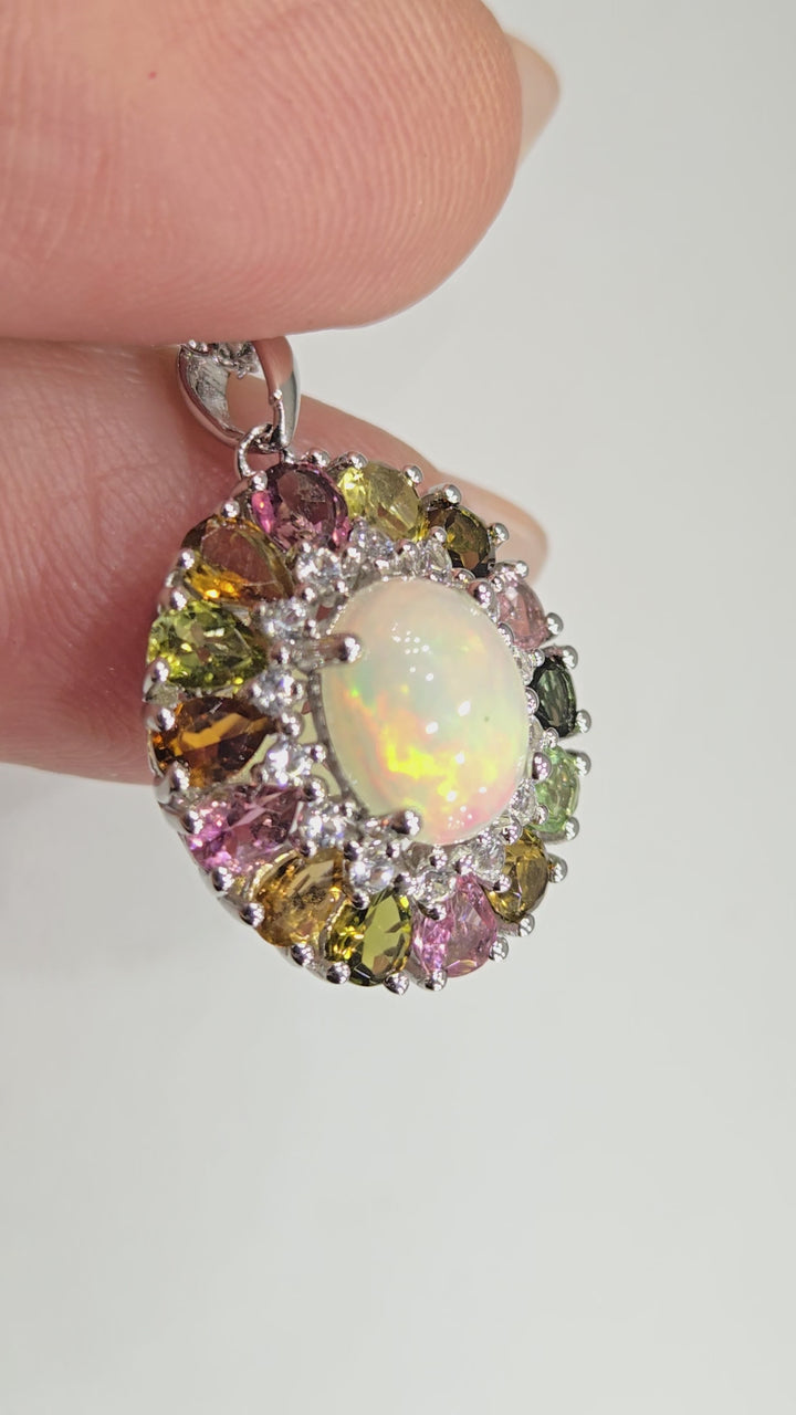 "Bloom" Pendant Necklace - Welo Opal & Tourmaline