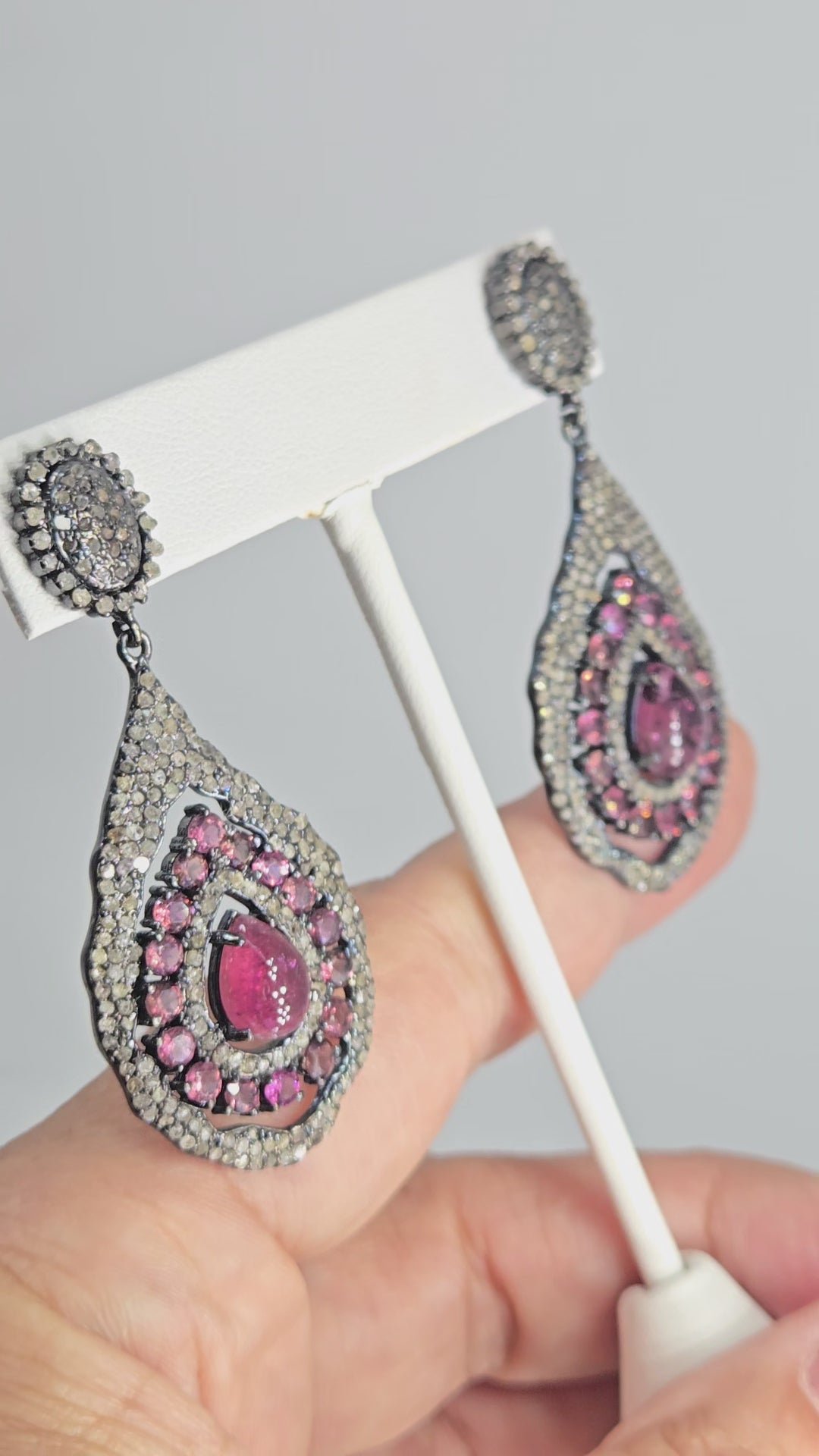 "Blush Bijou" Rubelite Tourmaline & Pavé Diamond Earrings