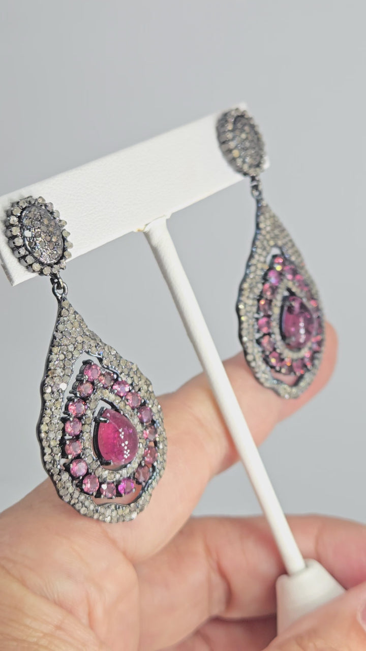 "Blush Bijou" Rubelite Tourmaline & Pavé Diamond Earrings