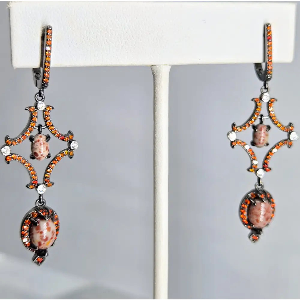 ?PUmpkin Spice’ 2’’ Earrings - Jasper Sapphire Zircon Black Sterling
