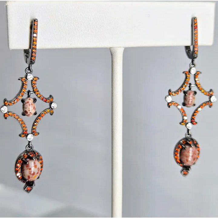 ?PUmpkin Spice’ 2’’ Earrings - Jasper Sapphire Zircon Black Sterling