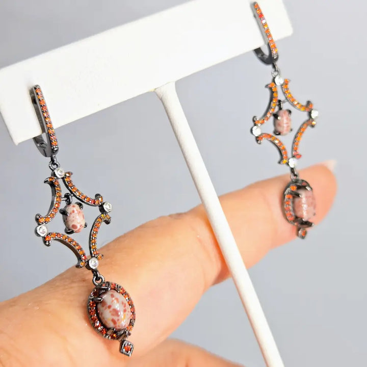 ?PUmpkin Spice’ 2’’ Earrings - Jasper Sapphire Zircon Black Sterling
