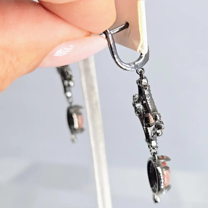 ?PUmpkin Spice’ 2’’ Earrings - Jasper Sapphire Zircon Black Sterling