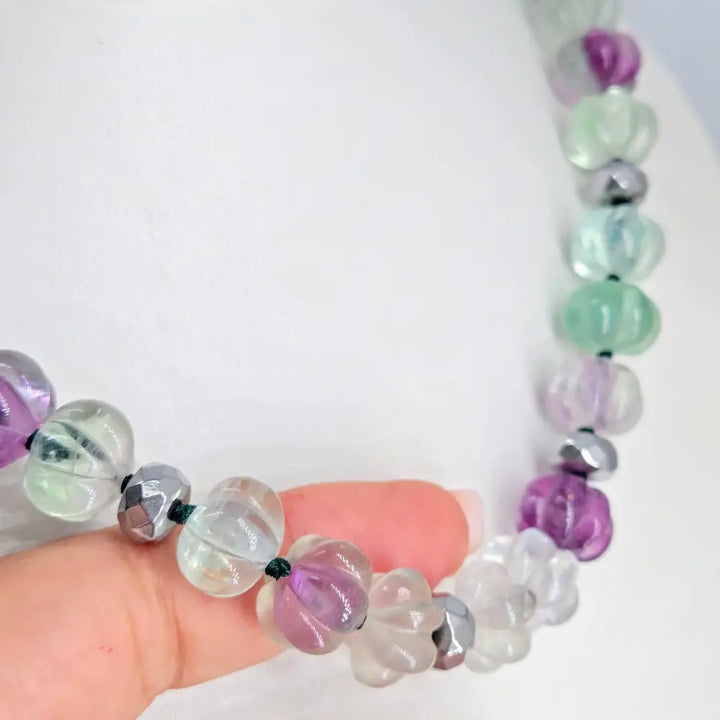 ?PUrple Pumpkin-eater’ 20’’ - 22’’ Necklace - Fluorite Hematite Sterling