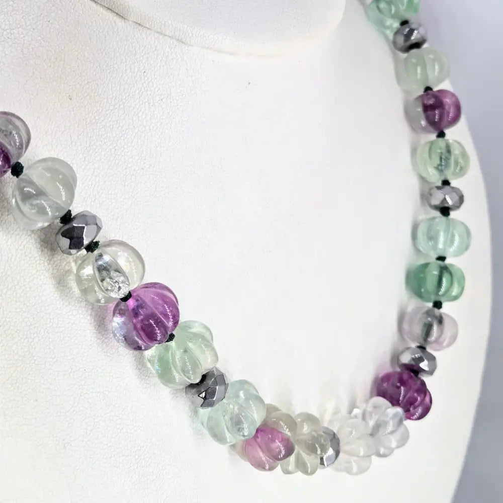 ?PUrple Pumpkin-eater’ 20’’ - 22’’ Necklace - Fluorite Hematite Sterling