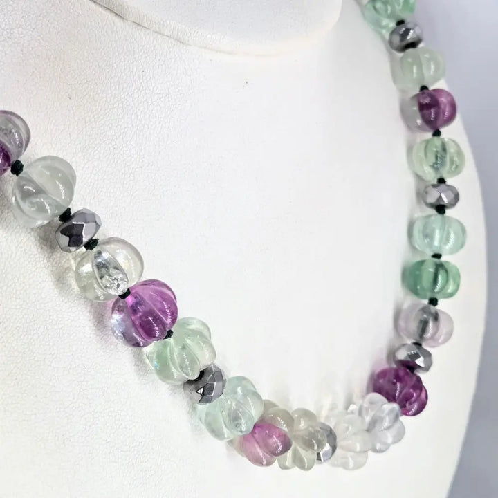 ?PUrple Pumpkin-eater’ 20’’ - 22’’ Necklace - Fluorite Hematite Sterling
