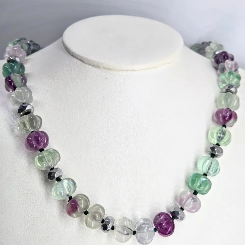 ?PUrple Pumpkin-eater’ 20’’ - 22’’ Necklace - Fluorite Hematite Sterling