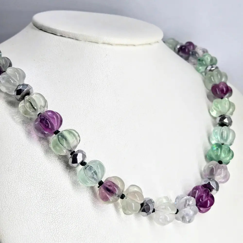 ?PUrple Pumpkin-eater’ 20’’ - 22’’ Necklace - Fluorite Hematite Sterling