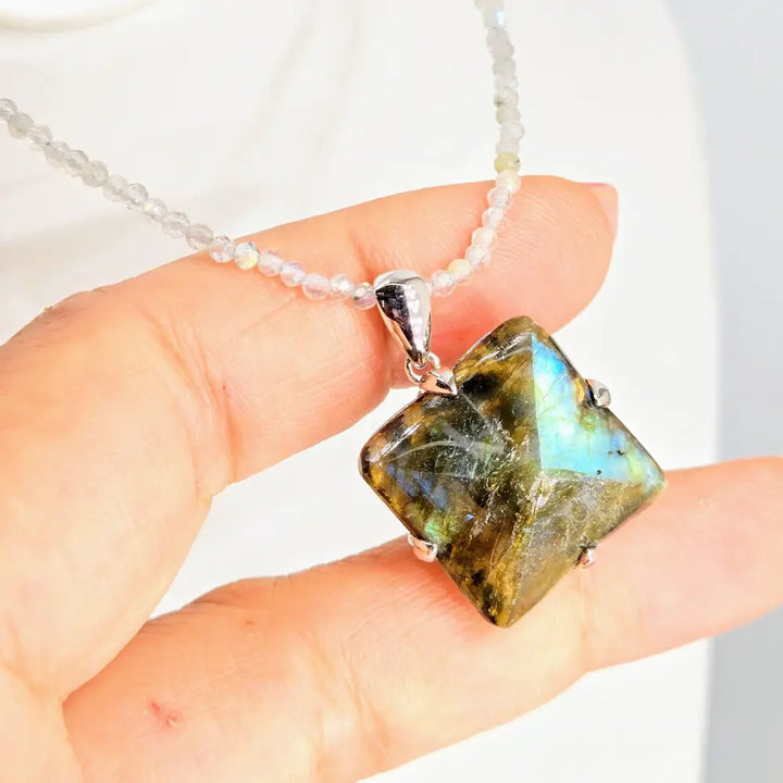 ?PYramid’ Pendant Necklace - Labradorite Sterling - Key West Local Luxe