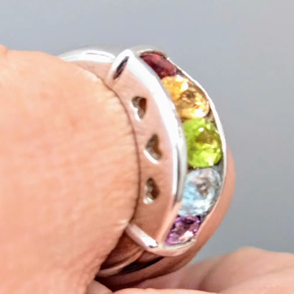?RAinbow’ Sz 5 Ring - Garnet Citrine Peridot Topaz Amethyst Sterling - Anti-tarnish Treated