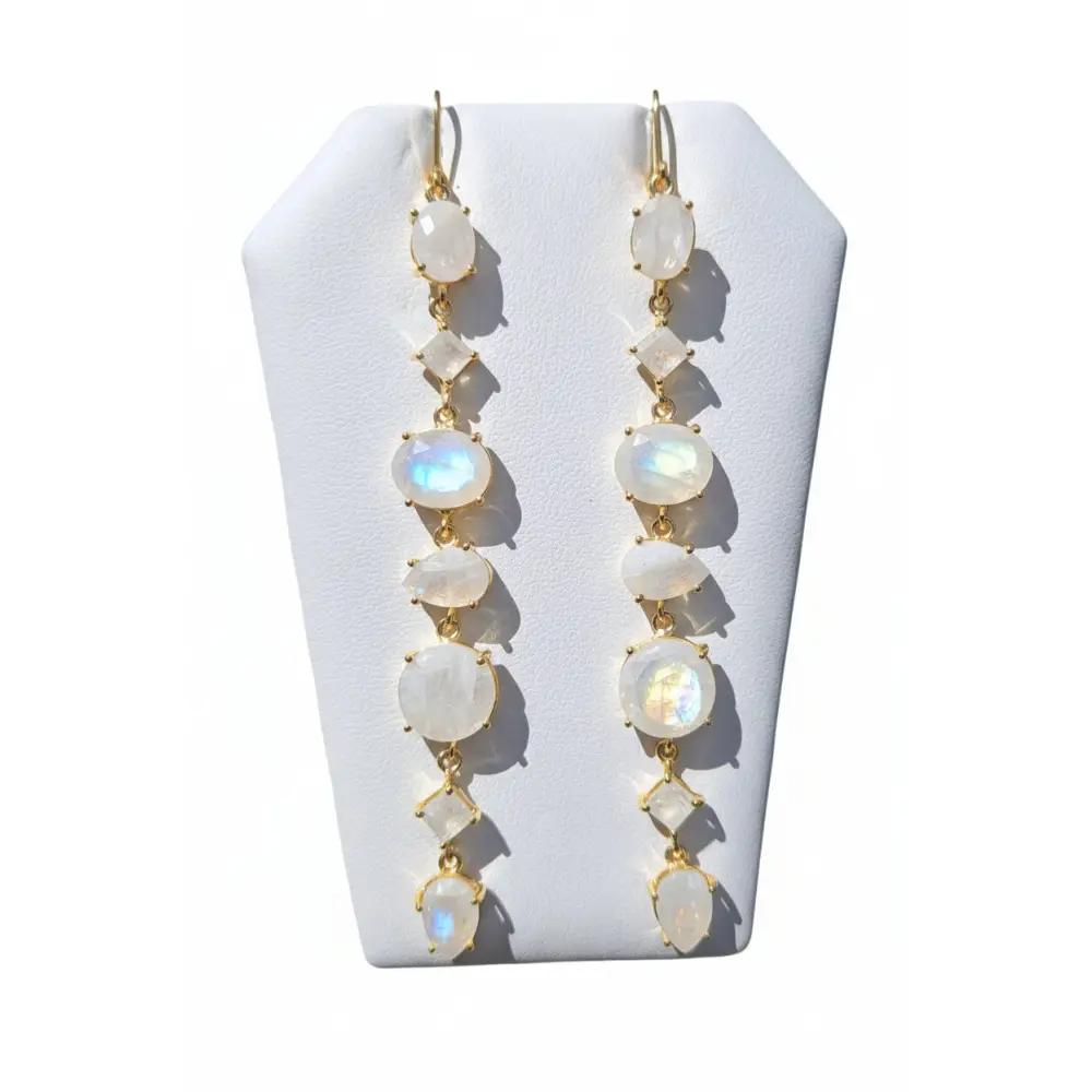 ?RAinbows & Miracles’ 3.75’’ Earrings - Moonstone 18k Gold Sterling