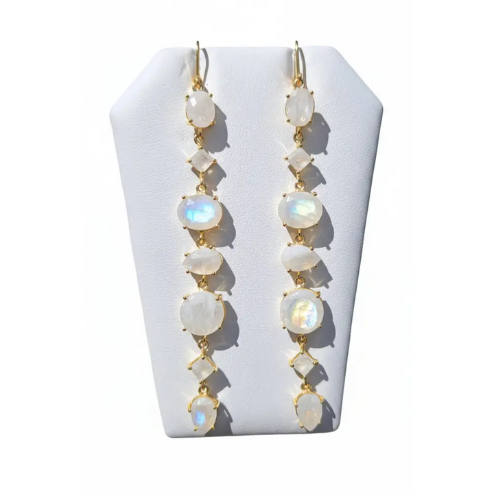 ?RAinbows & Miracles’ 3.75’’ Earrings - Moonstone 18k Gold Sterling