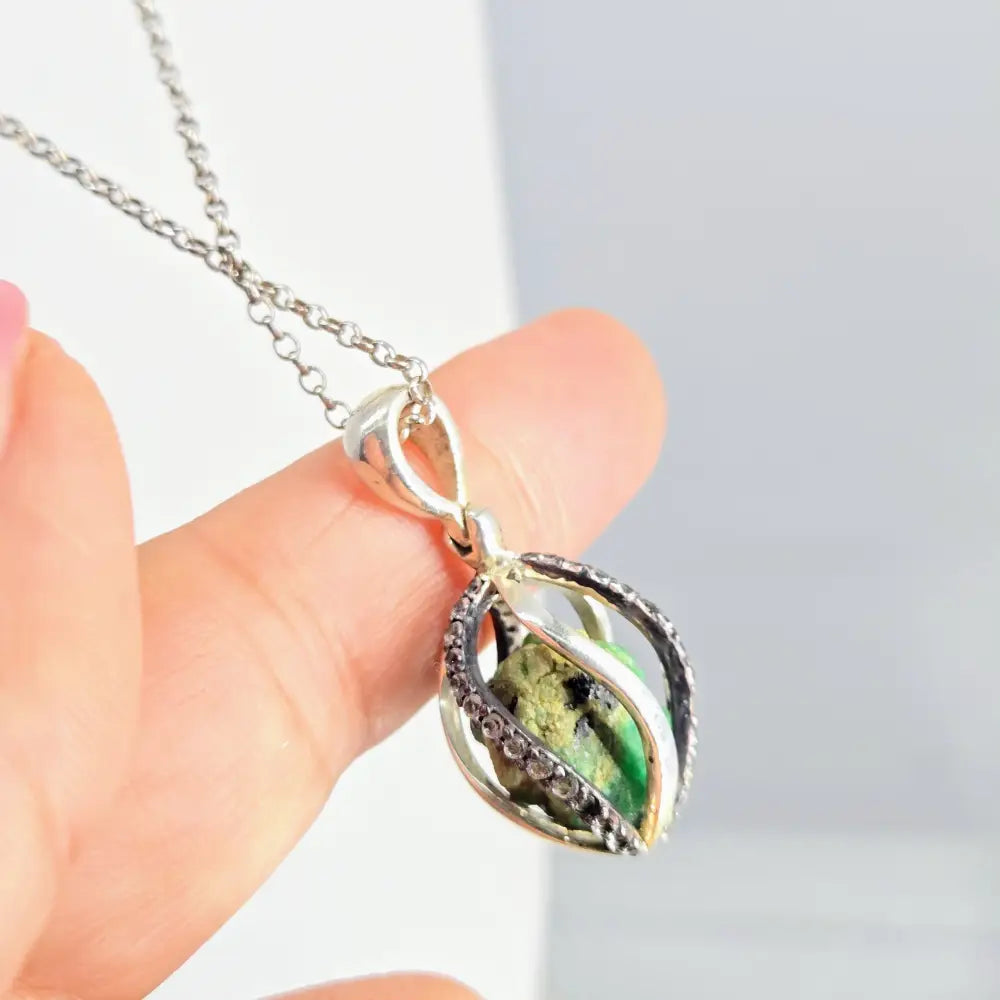 ?RAw Beauty’ Pendant Necklace - Raw Emerald Topaz Sterling