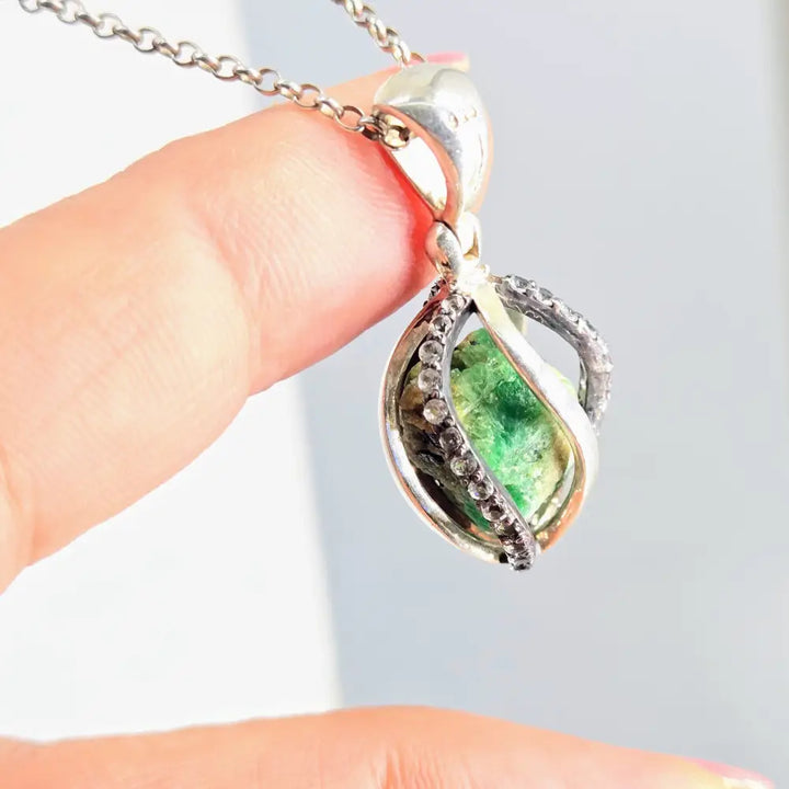 ?RAw Beauty’ Pendant Necklace - Raw Emerald Topaz Sterling