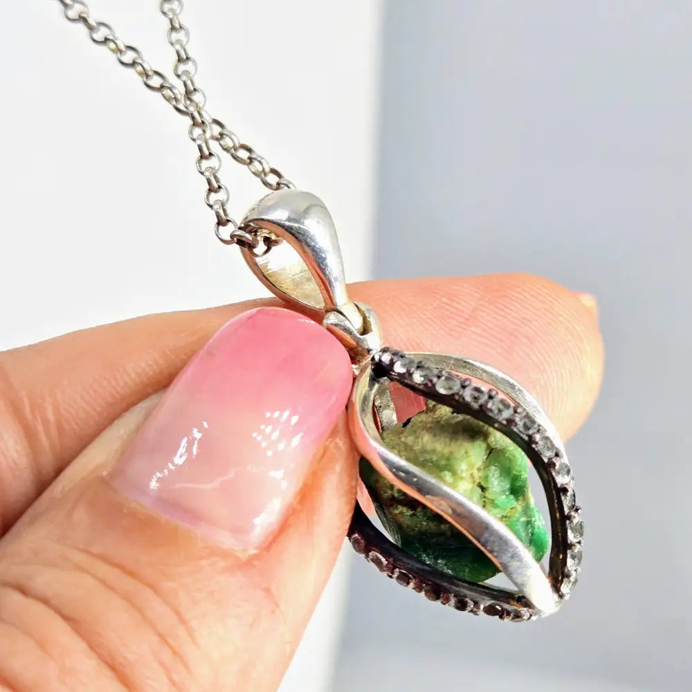 ?RAw Beauty’ Pendant Necklace - Raw Emerald Topaz Sterling