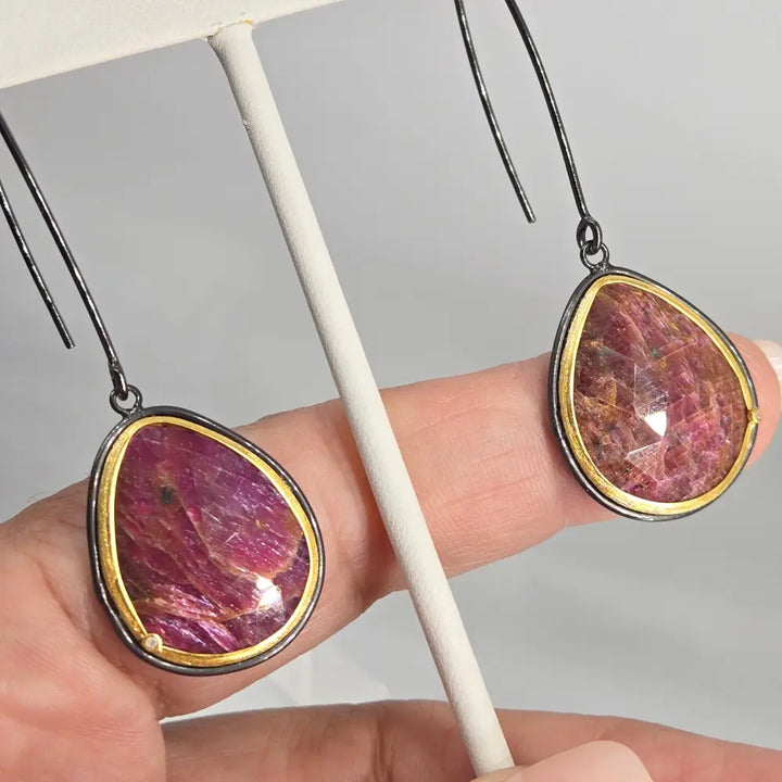 ?REd Rum - Lady Killers’ 2.75’’ Earrings - Ruby & Diamond Black Sterling 18k Gold - Key West Local Luxe
