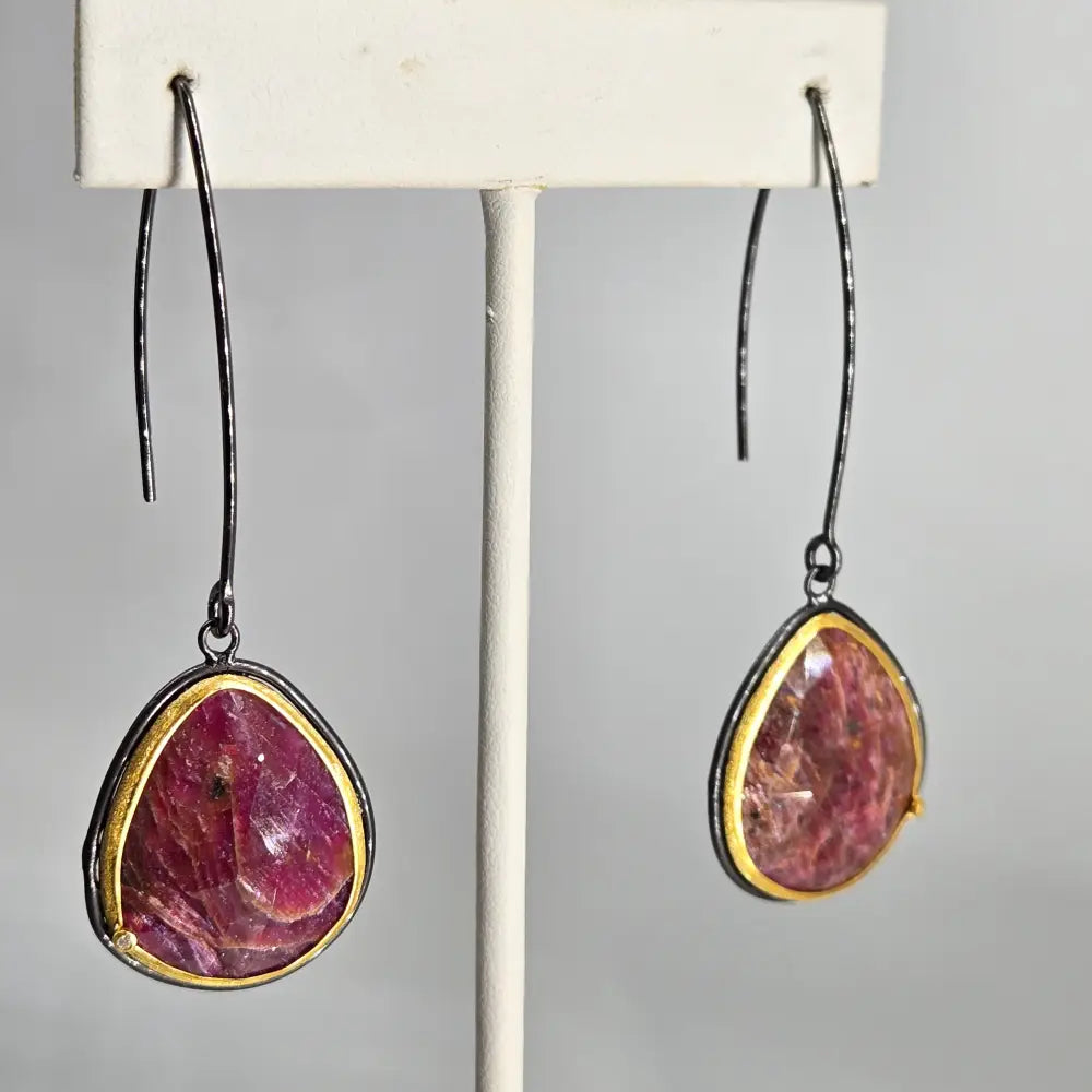 ?REd Rum - Lady Killers’ 2.75’’ Earrings - Ruby & Diamond Black Sterling 18k Gold - Key West Local Luxe