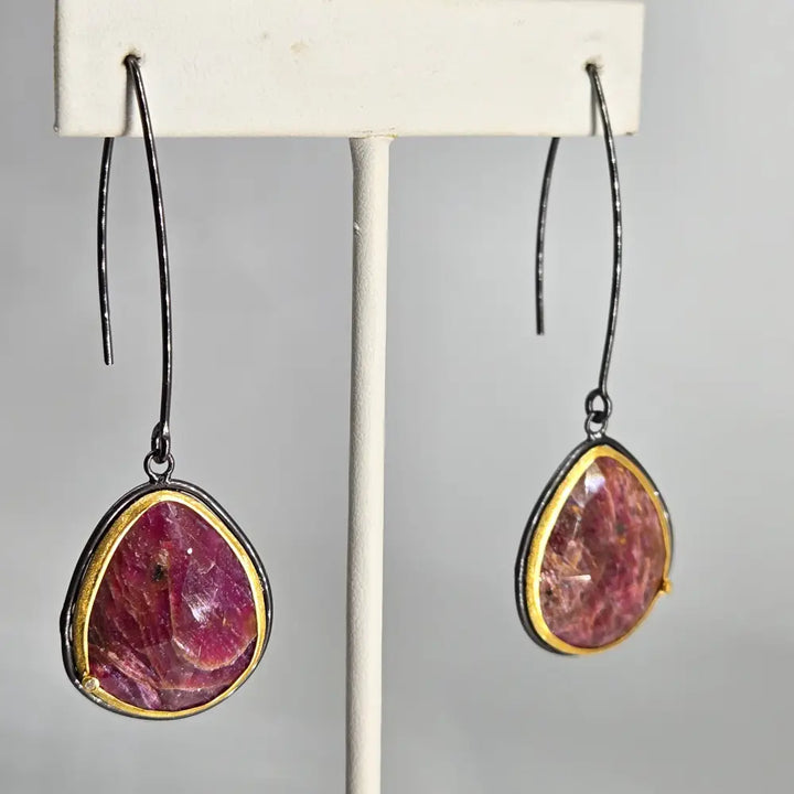 ?REd Rum - Lady Killers’ 2.75’’ Earrings - Ruby & Diamond Black Sterling 18k Gold - Key West Local Luxe