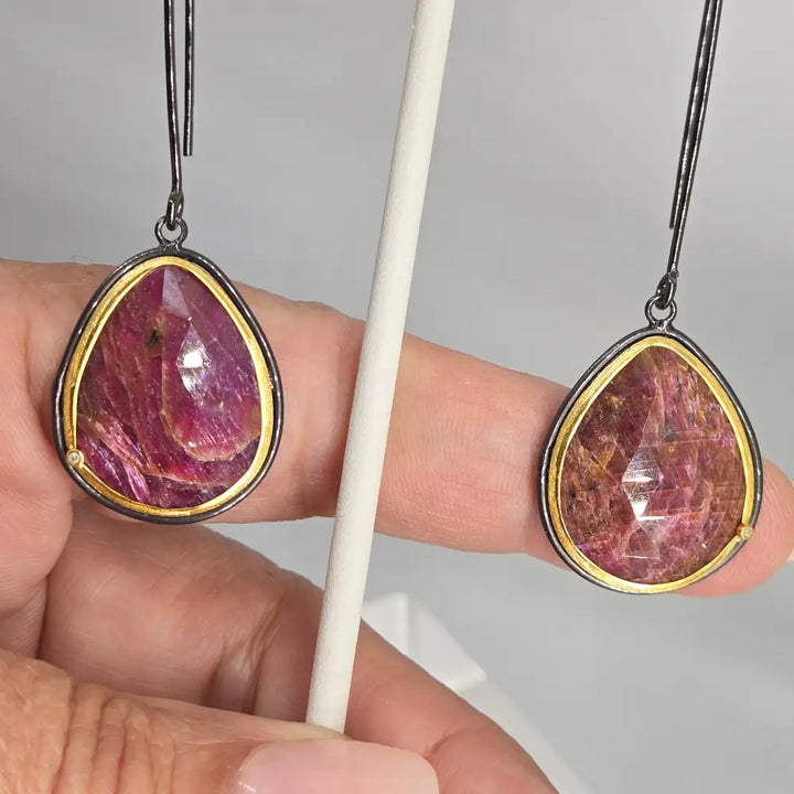 ?REd Rum - Lady Killers’ 2.75’’ Earrings - Ruby & Diamond Black Sterling 18k Gold - Key West Local Luxe