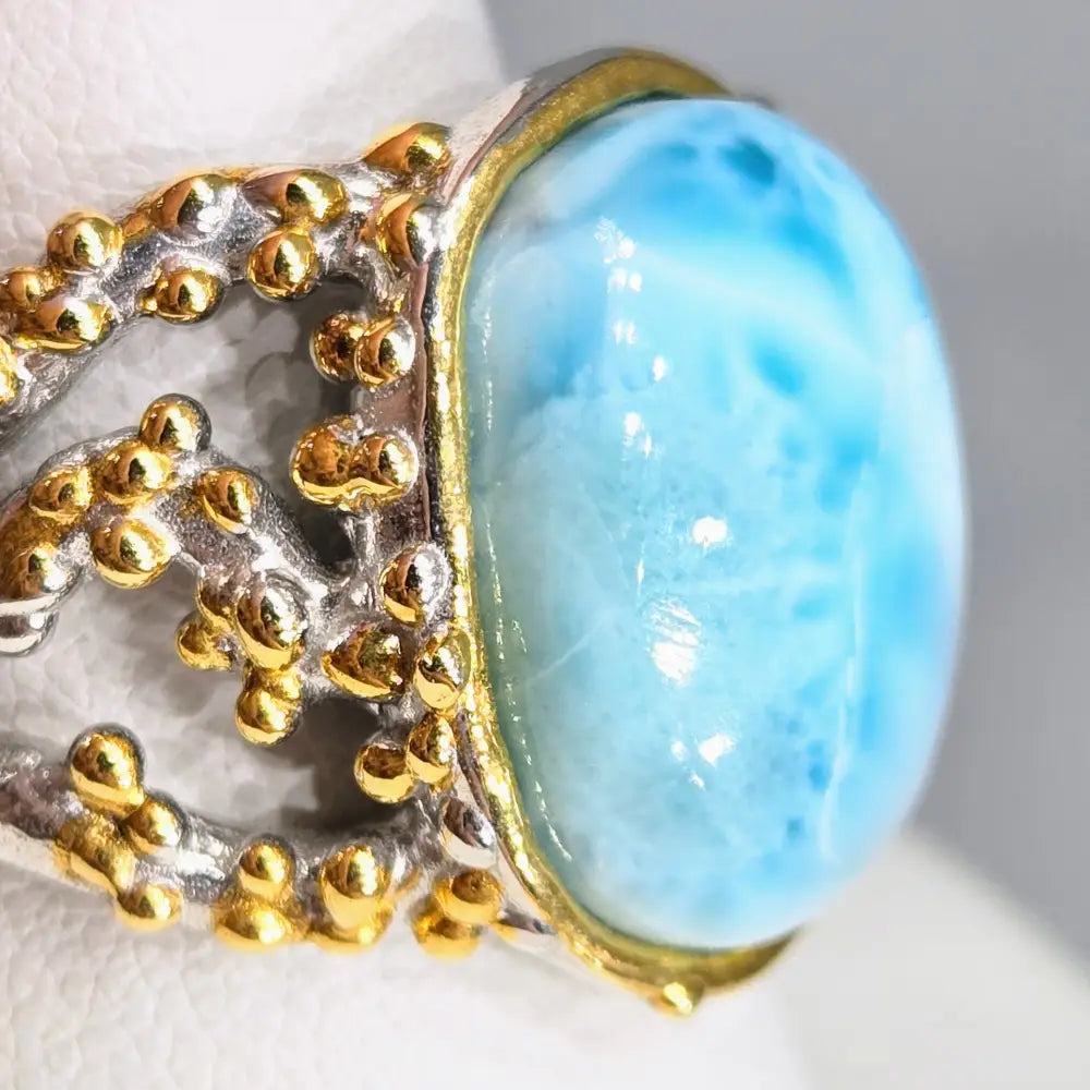 ?REelin’ in the Deep’ Sz 8.25 Ring - Larimar Anti-tarnish Sterling 18k Gold Accents