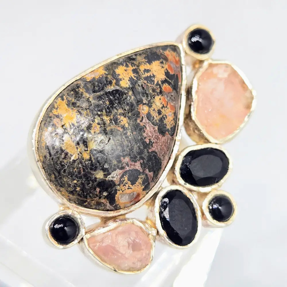 ?RHodo-licious!’ Adj Sz Ring - Rhodonite Onyx Morganite Sterling