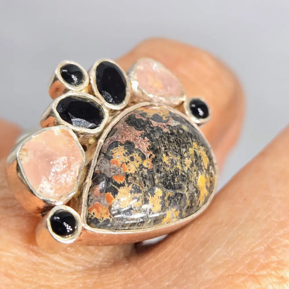 ?RHodo-licious!’ Adj Sz Ring - Rhodonite Onyx Morganite Sterling