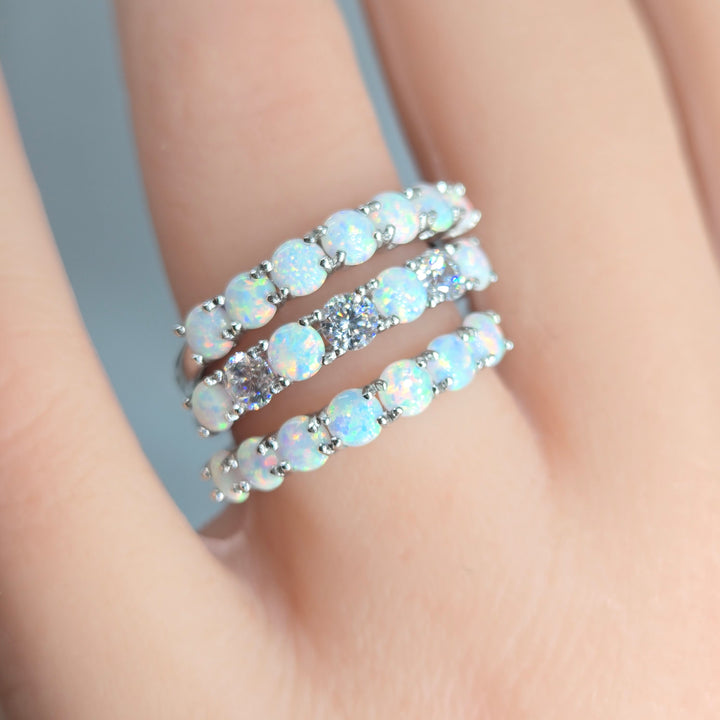 "7 Stones" Rings - Opal & Moissanite Stacking Bands