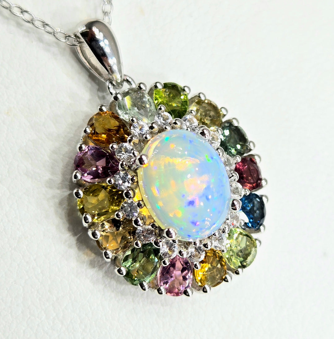 "Spring Bloom" Pendant Necklace - Welo Opal & Sapphire