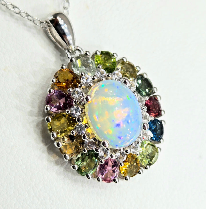 "Spring Bloom" Pendant Necklace - Welo Opal & Sapphire