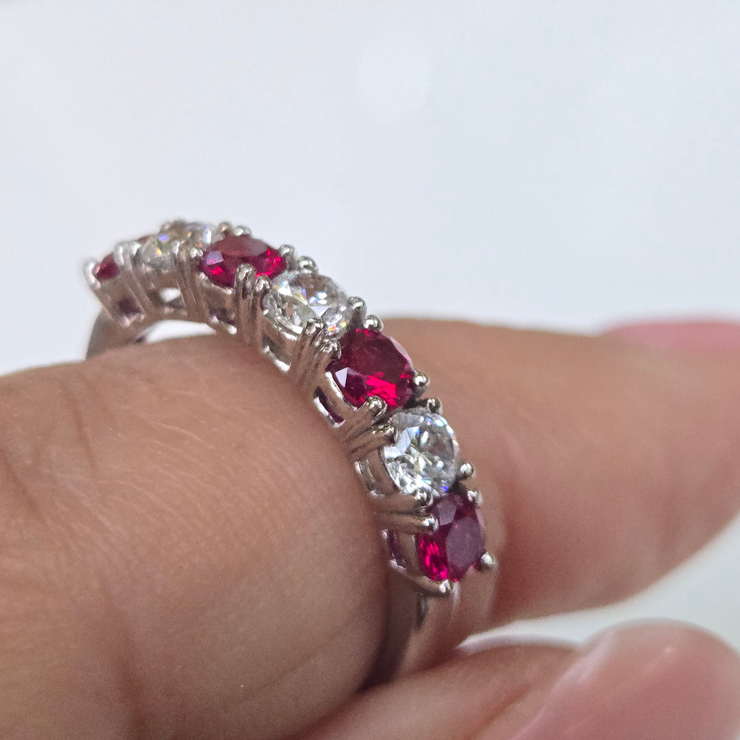 "Crimson & Clover" Sz 7, Half Band Stacking Ring
