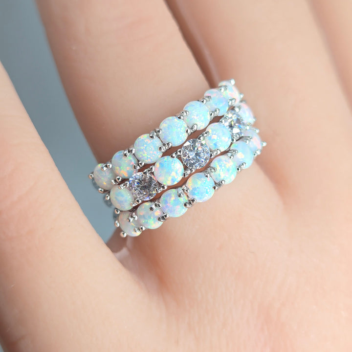 "7 Stones" Rings - Opal & Moissanite Stacking Bands
