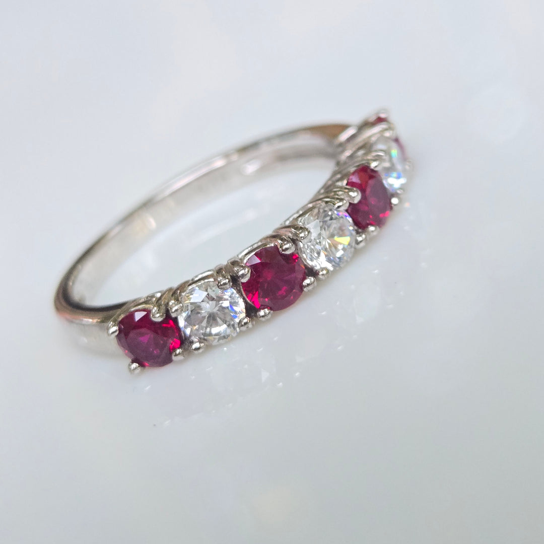 "Crimson & Clover" Sz 7, Half Band Stacking Ring