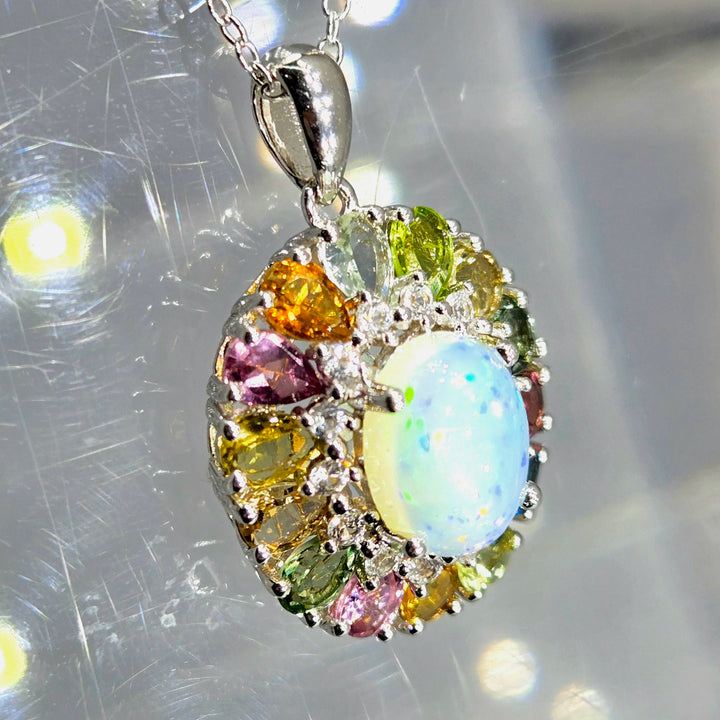 "Spring Bloom" Pendant Necklace - Welo Opal & Sapphire