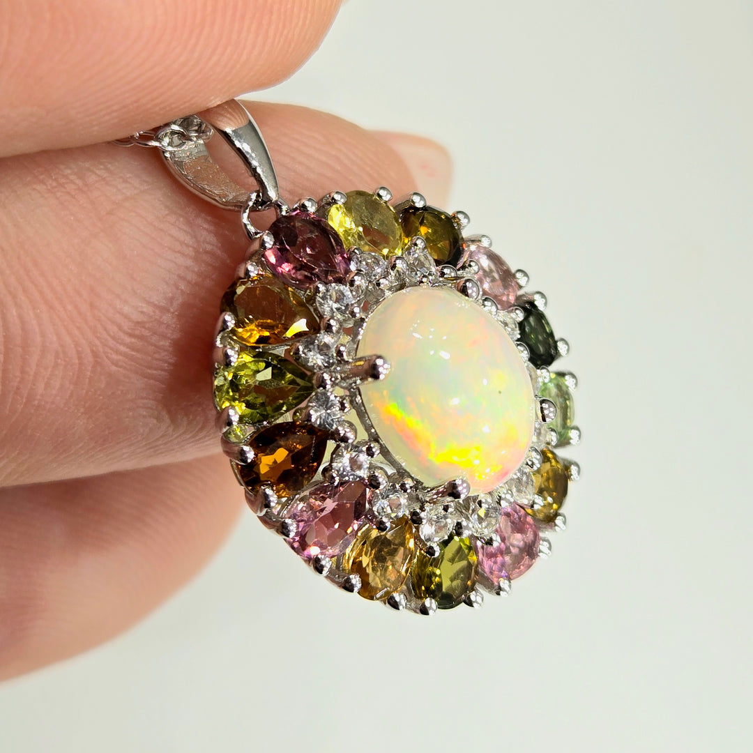 "Bloom" Pendant Necklace - Welo Opal & Tourmaline