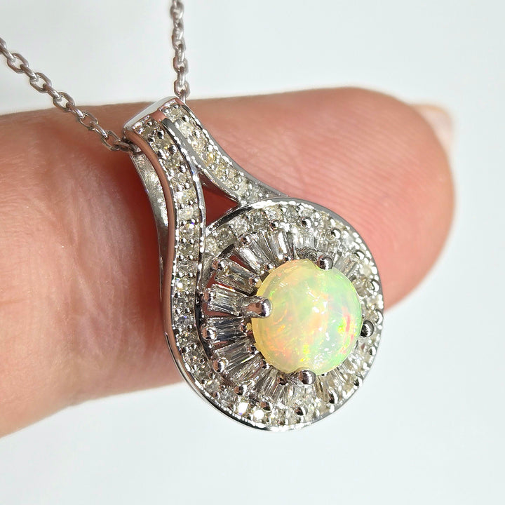 "Moonbeams & Memories" Pendant Necklace - Welo Opal & Diamonds