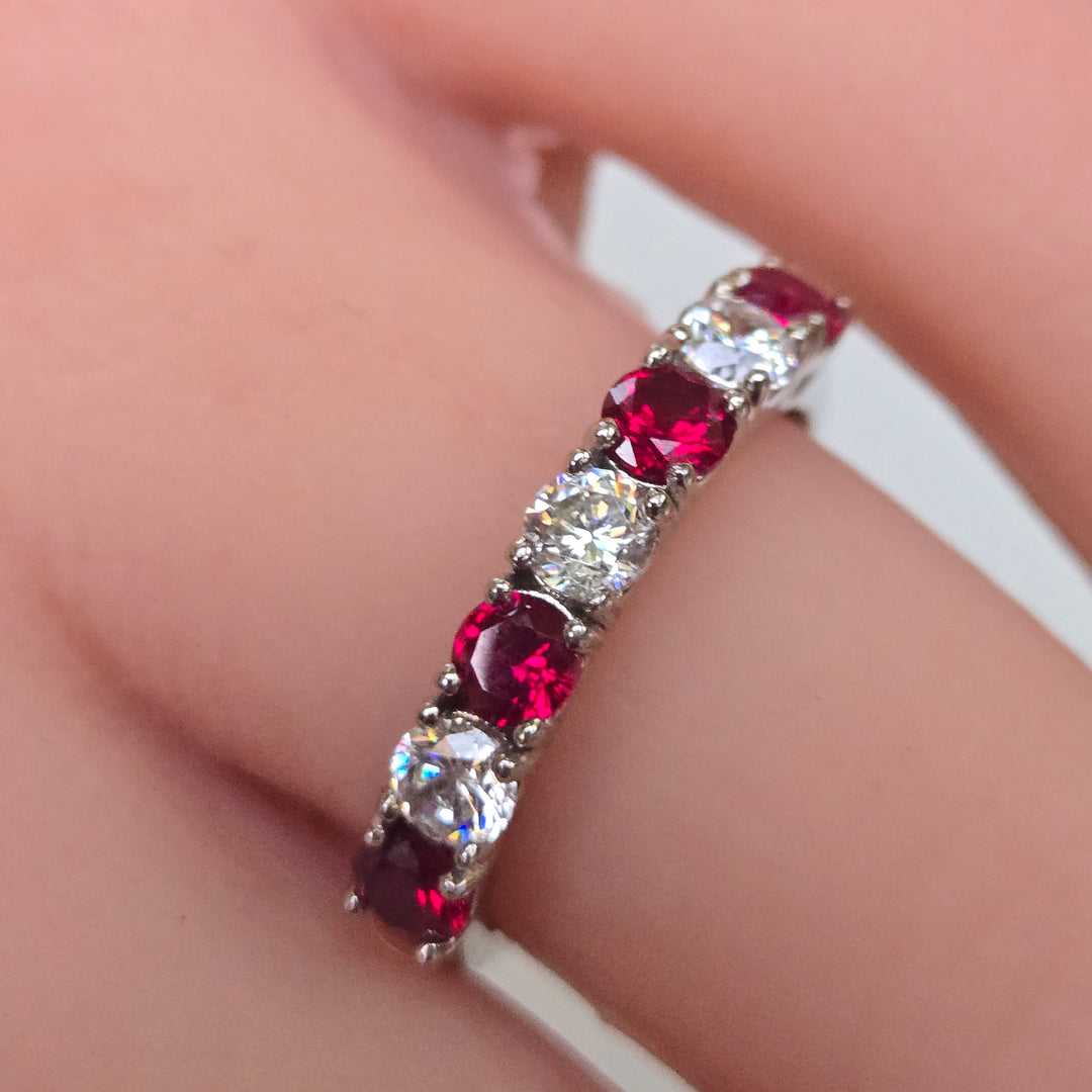 "Crimson & Clover" Sz 7, Half Band Stacking Ring