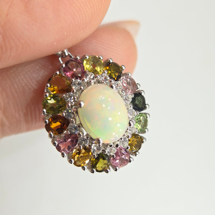 "Bloom" Pendant Necklace - Welo Opal & Tourmaline