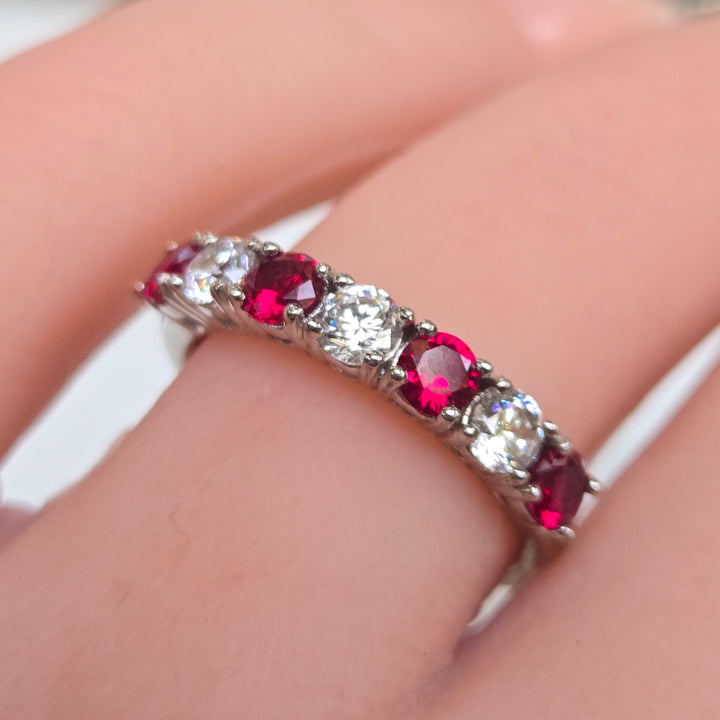"Crimson & Clover" Sz 7, Half Band Stacking Ring