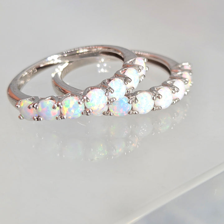 "7 Stones" Rings - Opal & Moissanite Stacking Bands