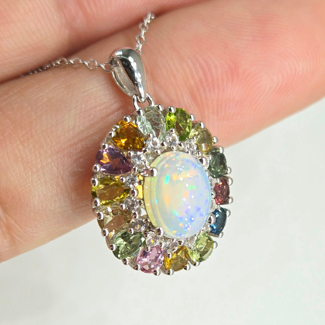 "Spring Bloom" Pendant Necklace - Welo Opal & Sapphire
