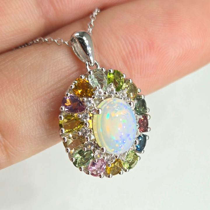 "Spring Bloom" Pendant Necklace - Welo Opal & Sapphire