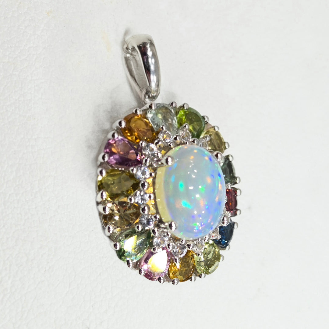 "Spring Bloom" Pendant Necklace - Welo Opal & Sapphire