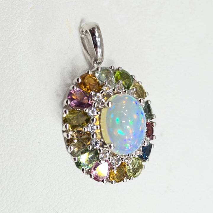 "Spring Bloom" Pendant Necklace - Welo Opal & Sapphire