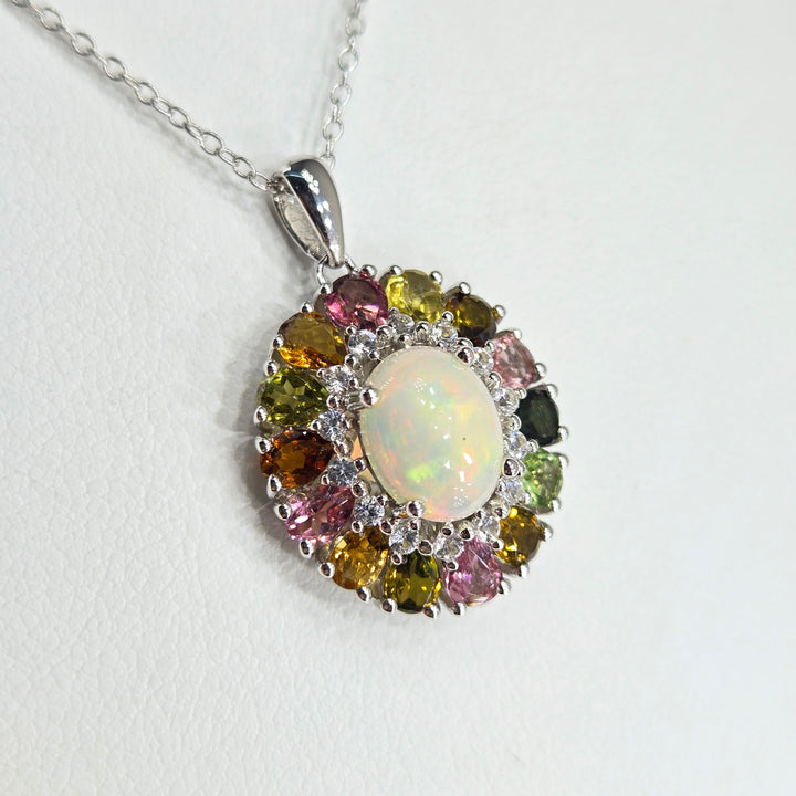"Bloom" Pendant Necklace - Welo Opal & Tourmaline