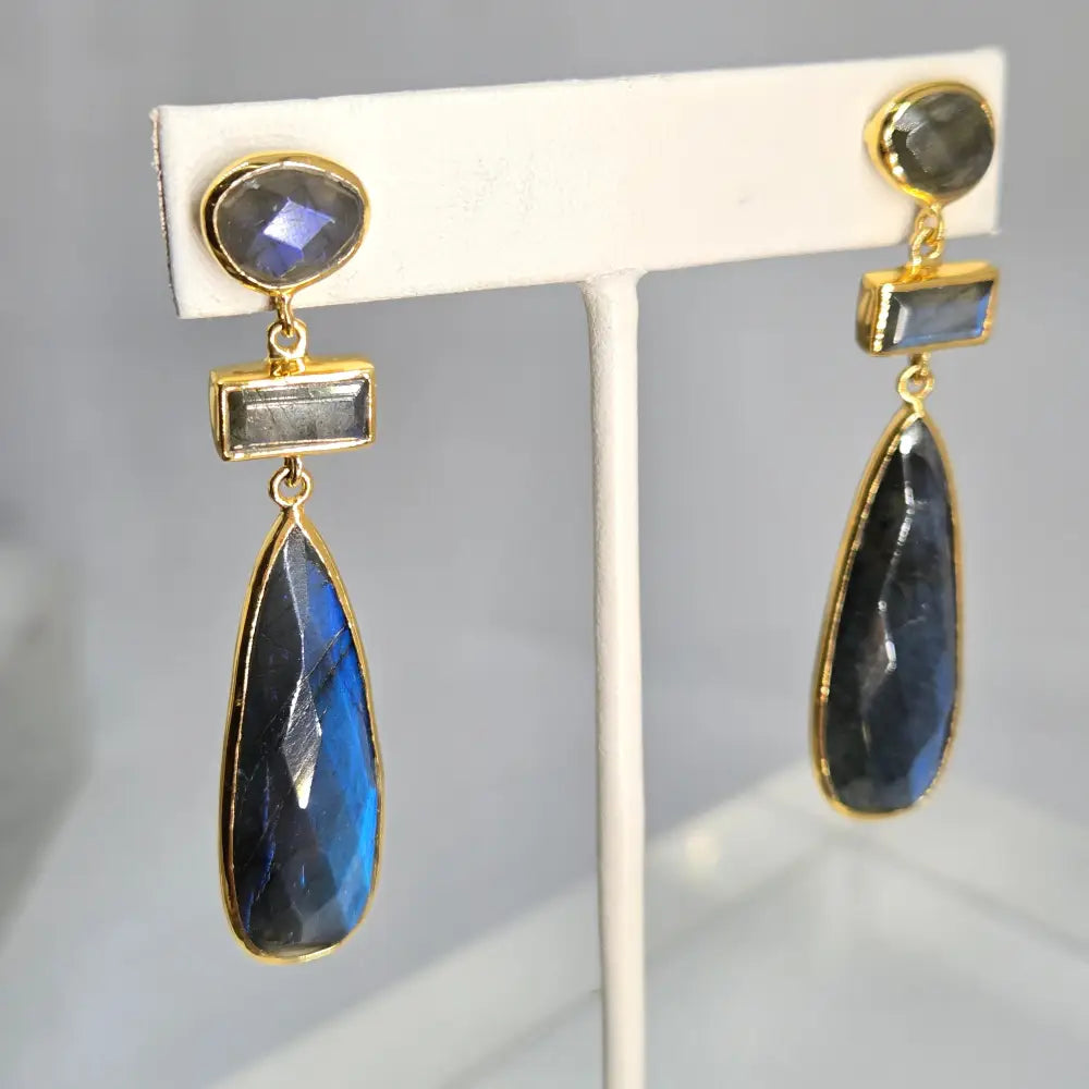 ?BLue Suede Shoes’ 2.5’’ Earrings - Labradorite 18k Gold Sterling