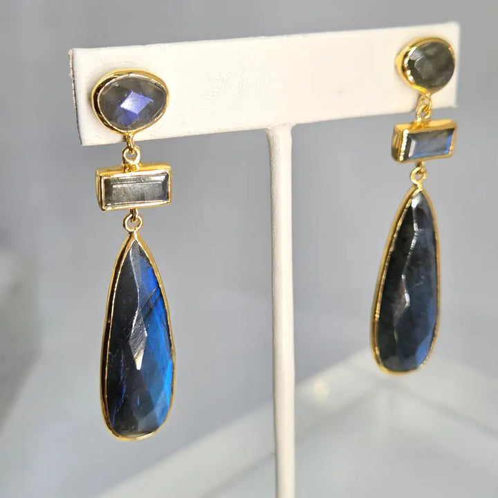 ?BLue Suede Shoes’ 2.5’’ Earrings - Labradorite 18k Gold Sterling