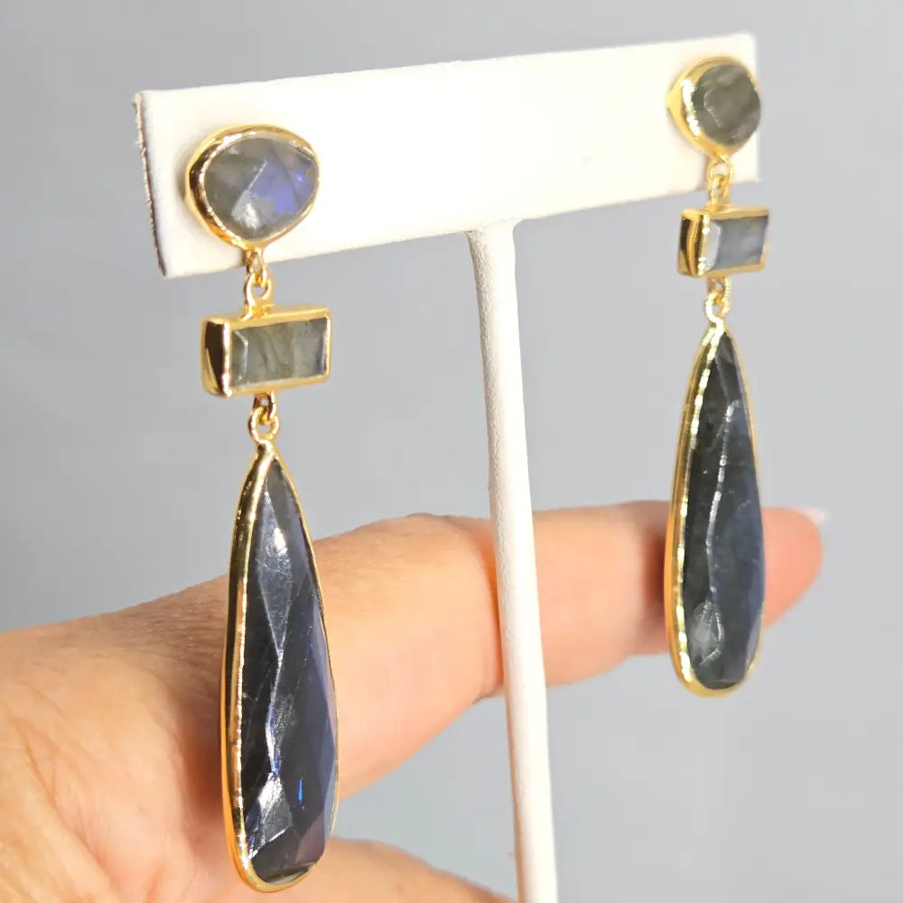 ?BLue Suede Shoes’ 2.5’’ Earrings - Labradorite 18k Gold Sterling