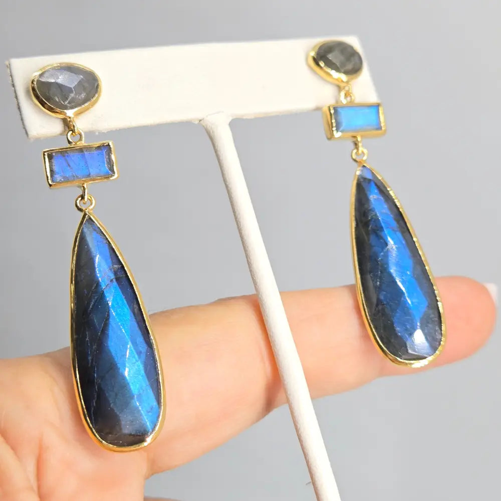 ?BLue Suede Shoes’ 2.5’’ Earrings - Labradorite 18k Gold Sterling