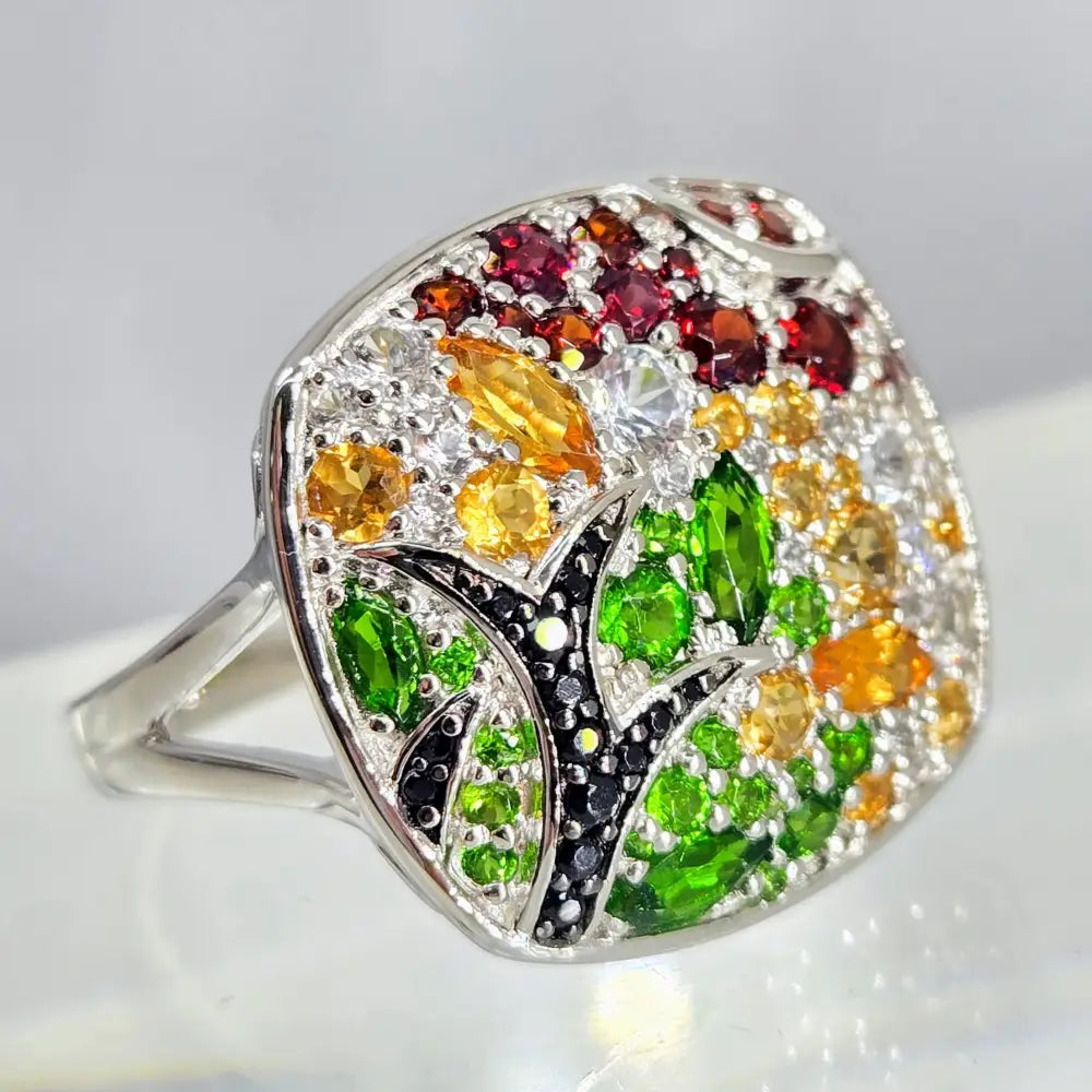 ?ROyal Poinsiana’ Sz 9 Ring - Garnet Citrine Chrome Diopside Spinel at Sterling - Key West Local Luxe
